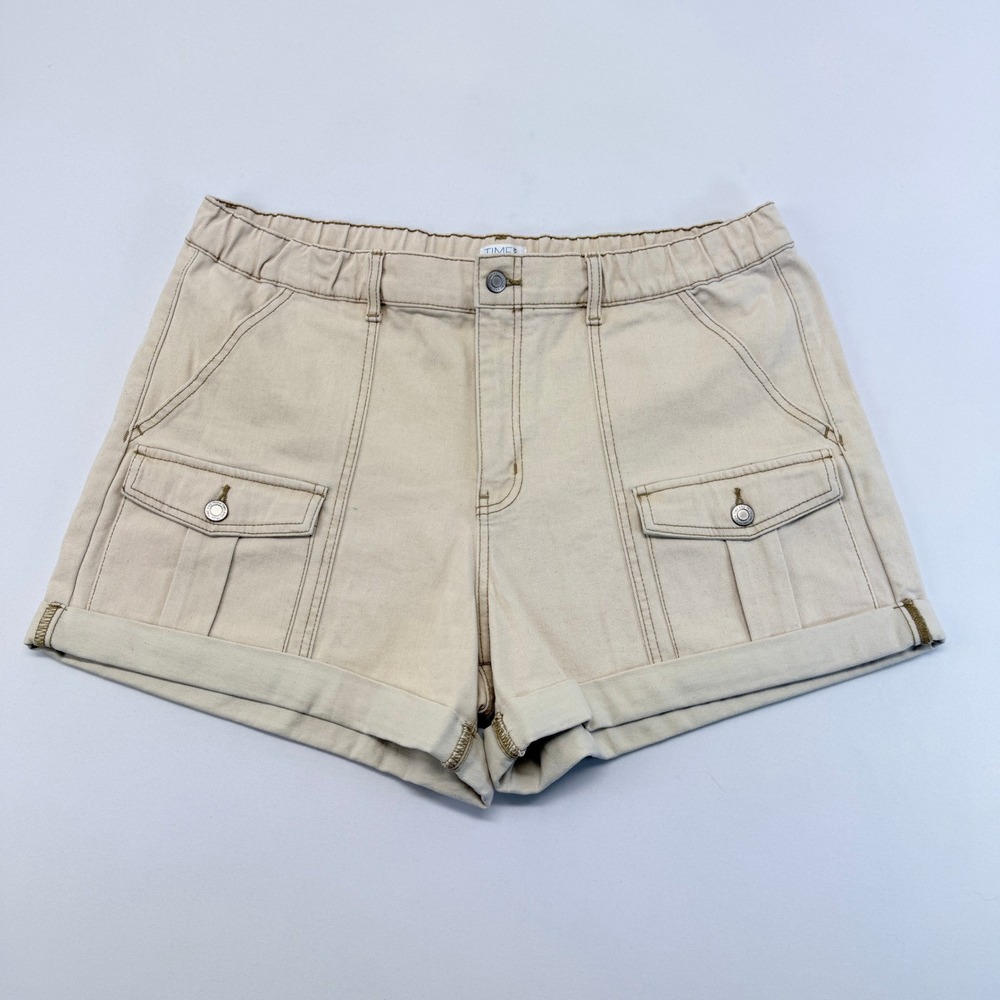 Time and Tru Womens Tan Cargo Utility Shorts Size 16 Cuffed High Rise